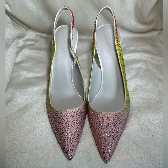 ⭐️🆕⭐️ Karl Lagerfeld “Chalina” Rhinestone Multi-Colored Ombré Slingback Pumps - Picture 7 of 10